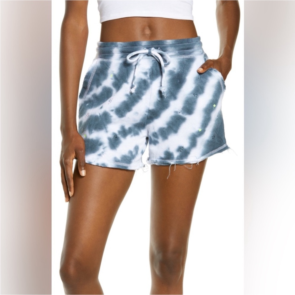 New Chaser Tie Dye Shorts French Terry Embroidered Blue Size XS